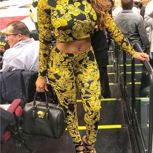 VERSACE black and gold barocco top and leggings